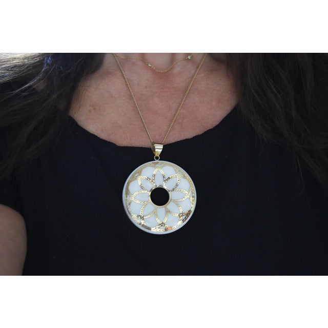 Large Medallion 14k White Chalcedony Pendant For Sale - Image 14 of 14