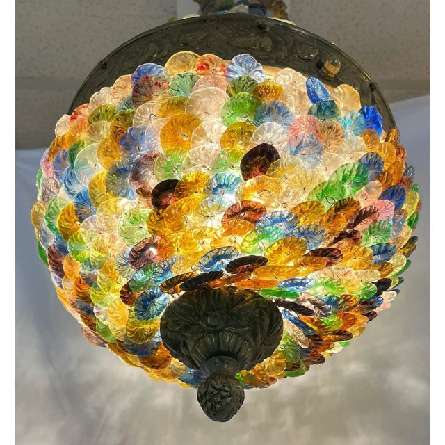 Vintage Neoclassical Art Deco Murano Glass Multicolor Rosette Chandelier For Sale In West Palm - Image 6 of 12