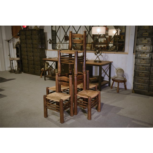 Beige Chairs in Beech and Cane attributed to Charles Dudouyt, 1950s, Set of 6 For Sale - Image 8 of 16