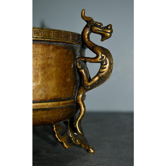 Antique Signed Bronze Two Piece Incense Burner W/Dragon Motif For Sale In Philadelphia - Image 6 of 13