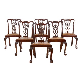 Georgian Finely Carved Dining Chairs With Leather Seats - Set of Six For Sale