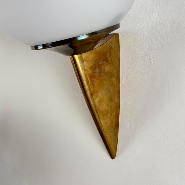 Lancia Wall Sconces in Brass and Opaline Glass from Stilux Milano, 1960s, Set of 2 For Sale - Image 9 of 14
