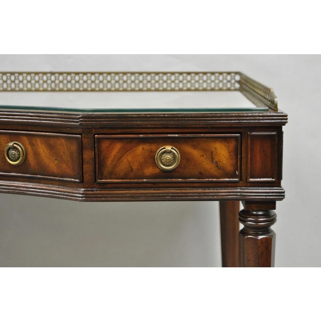 Maitland - Smith Late 20th Century Maitland Smith Mahogany Regency Style 3 Drawer Writing Desk W/ Brass Gallery For Sale - Image 4 of 14