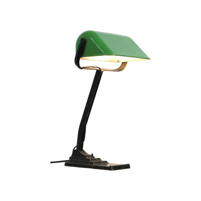 Metal Art Deco Model 52 Banker's Desk Lamp with Green Enamel Shade from Erpe, 1920s For Sale - Image 7 of 11