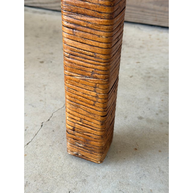 Vintage Boho Rattan Wrapped Console With Woven Apron & Glass Top For Sale - Image 10 of 12