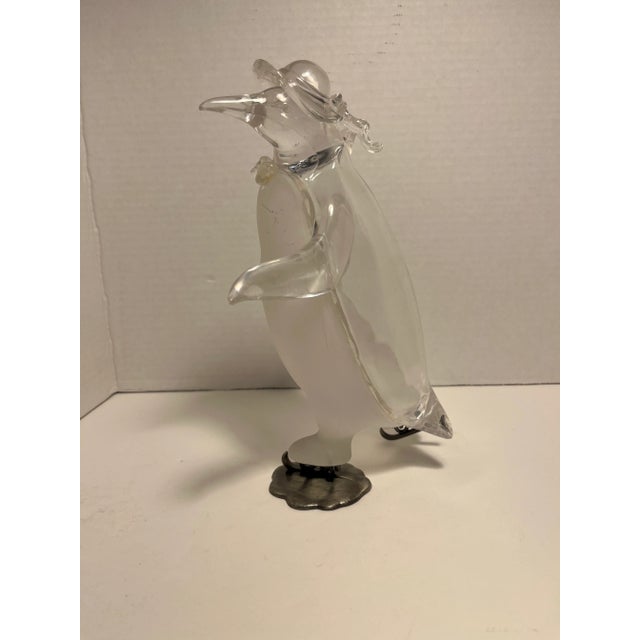 1950s Vintage Mid-Century Modern Lucite Penguin on Ice Skates Clear & Frosted For Sale - Image 4 of 8