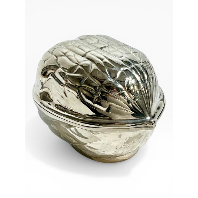 French Vintage French Silver-Plated Walnut Form Covered Box For Sale - Image 3 of 16