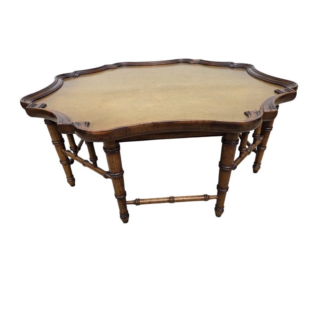 Italian Vintage Faux Bamboo Coffee Table Gold Leaf Italian Regency For Sale - Image 3 of 15