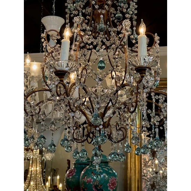 Antique Italian Beaded Crystal Chandelier With Aqua Teardrops For Sale - Image 4 of 8