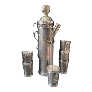 Antique Novelty Silver Plated 'Golf Bag' Cocktail Shaker Set with Glasses C.1920