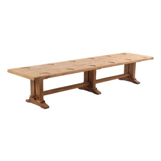 Large Exceptional French Solid Oak Triple-Pedestal Table, C 1945. For Sale