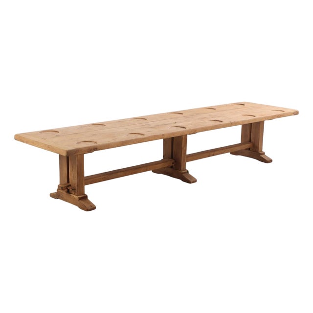 Large Exceptional French Solid Oak Triple-Pedestal Table, C 1945. For Sale