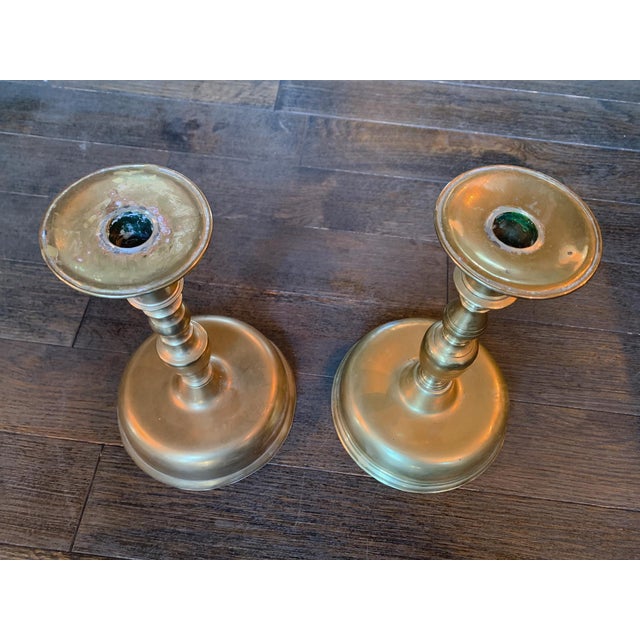 18th Century Dutch Brass Candlesticks - A Set of 2 For Sale - Image 9 of 11