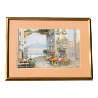 Girolamo Gianni, 1837-1895 Noted Italian Artist, Gouache 12 X 19 City Scene For Sale