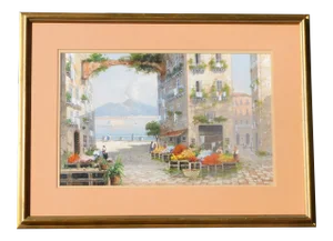 Girolamo Gianni, 1837-1895 Noted Italian Artist, Gouache 12 X 19 City Scene