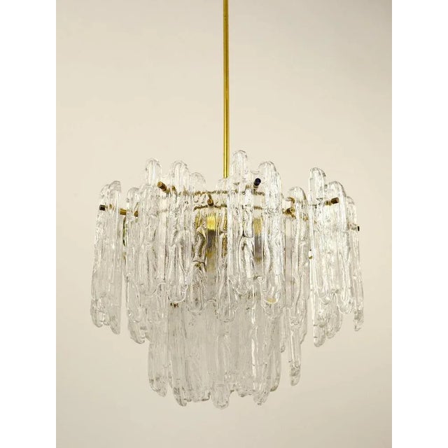 Icicle Brass Ice Glass Chandelier attributed to Kinkeldey, Germany, 1960s For Sale - Image 6 of 11