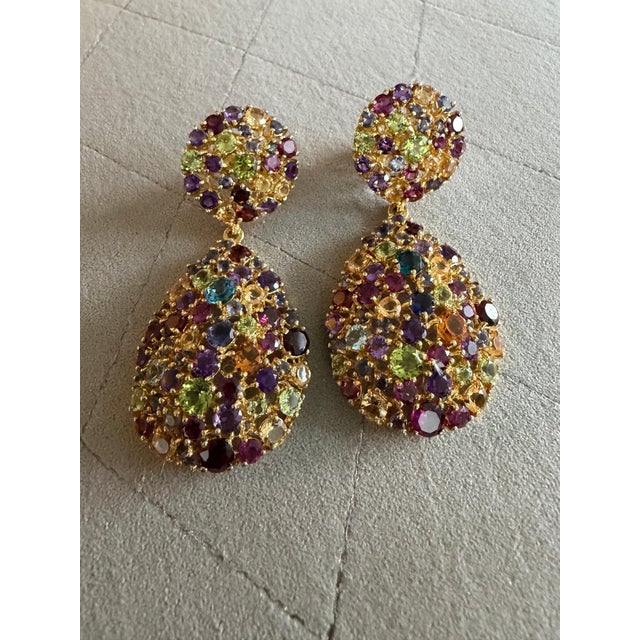 Gemstone Bochic “Orient” Vintage Citrine & Amethyst Earrings Set 18K Gold & Silver For Sale - Image 7 of 14