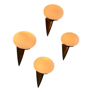 Italian Lancia Wall Sconces in Brass and Opaline Glass from Stilux Milano, 1960s,Set of 4 For Sale