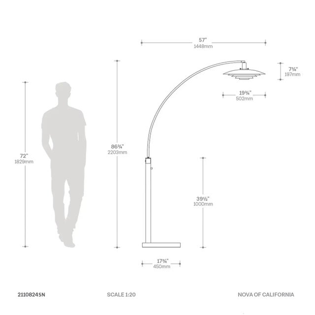 Rancho Mirage 1 Light Arc Floor Lamp - 86", Antique Nickel Finish, Matte Black & Silver-Leaf Shade, Marble Base, Dimmer Switch For Sale - Image 10 of 12