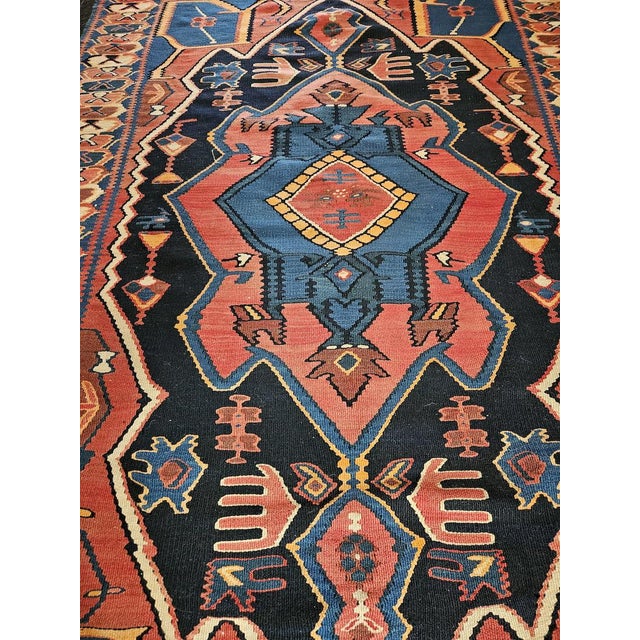 Handwoven Persian Senneh Kilim Rug with Caucasian Iconography, 1960s For Sale - Image 6 of 9