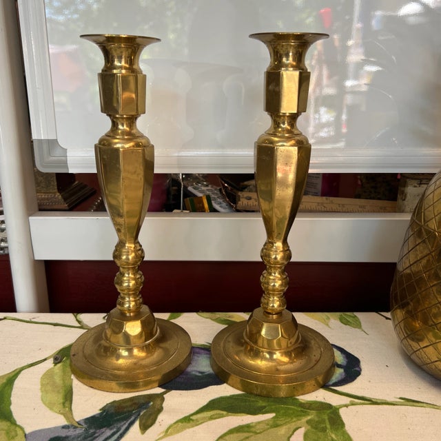 1950s Pair of 1950s Brass Candlesticks For Sale - Image 5 of 5