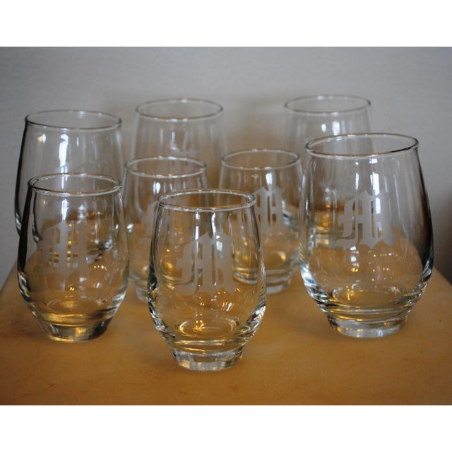 Mid-Century Modern Mid Century Libby "Tempo" Juice & Beverage Glasses Monogram M - Set of 8 For Sale - Image 3 of 8