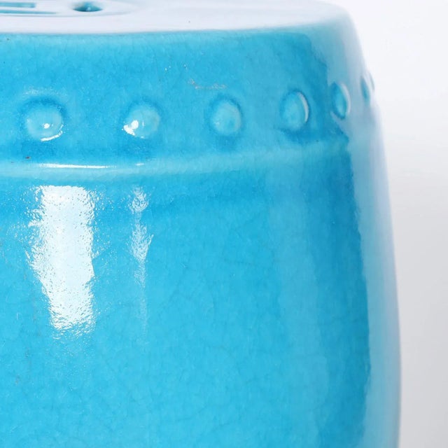 Turquoise Terra Cotta Garden Seats With a Blue Glaze - Set of 4 For Sale - Image 8 of 11