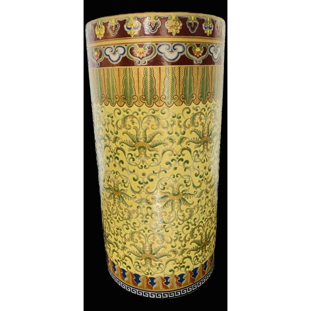 Chinoiserie Mid 20th Century Asian Chinese Porcelain Sign Umbrella Stand For Sale - Image 3 of 11