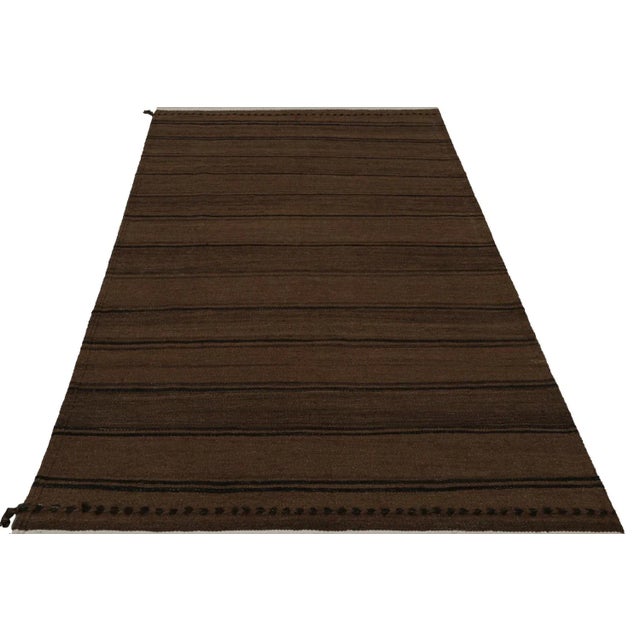 Tribal 1950s Vintage Afghani Tribal Kilim Rug With Brown and Black Stripes For Sale - Image 3 of 7