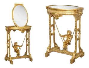 Gold Giltwood Table with Mirror Top, 1920s, Set of 2