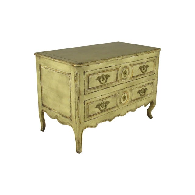 A Louis XV-Style chest by John Widdicomb, with a distressed antique painted finish, solid brass hardware and three...