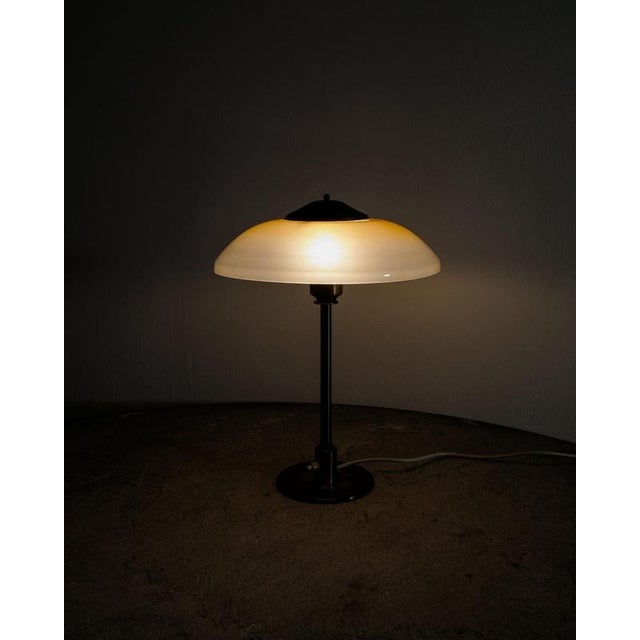 Danish Mid-Century Brass & Opaline Glass Table Desk Lamp by Fog & Mørup Denmark, 1950s For Sale - Image 4 of 7