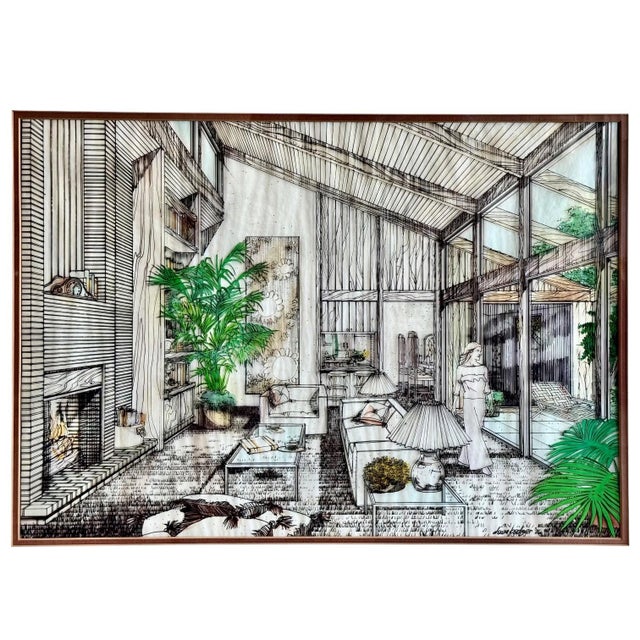A wonderfully detailed architectural rendering on Mylar over vellum by artist Dave Badger and dated 1976. With a dramatic...