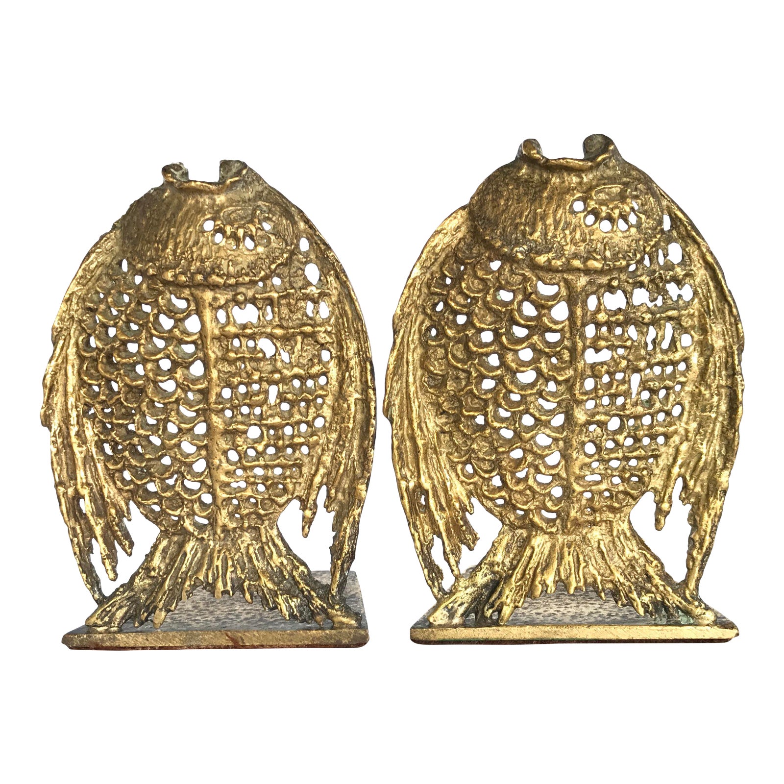 Vintage Carved Brass Fish Bookends a Pair Chairish