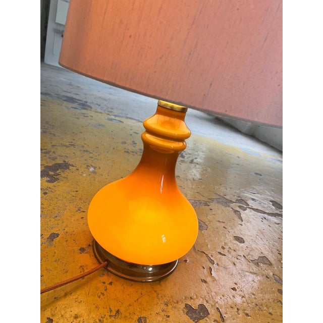 Tall Table Lamp in Glass & Silk For Sale - Image 4 of 11