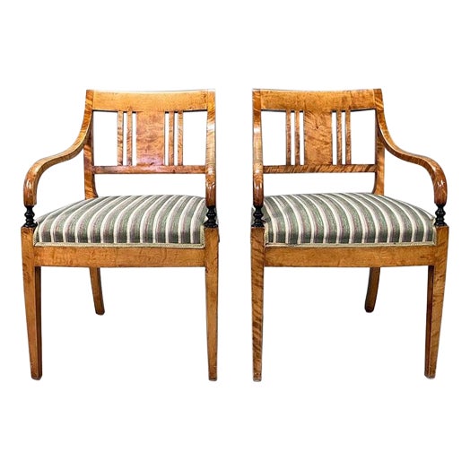 Set of Biedermeier Swedish Carver Chairs in Quilted Golden Birch Square, 1920s For Sale