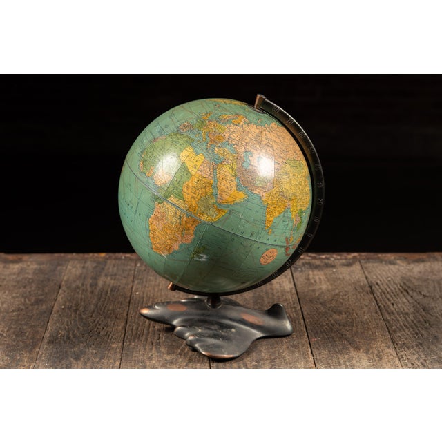 c. 1948-1952; Weber Costello Co. - Chicago Heights, IL 12" terrestrial globe mounted on a cast-metal airplane base with a...