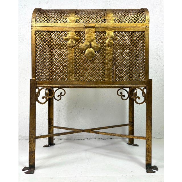 Mid-Century Spanish Hand Wrought Iron Gilded Chest on Stand For Sale In Philadelphia - Image 6 of 12