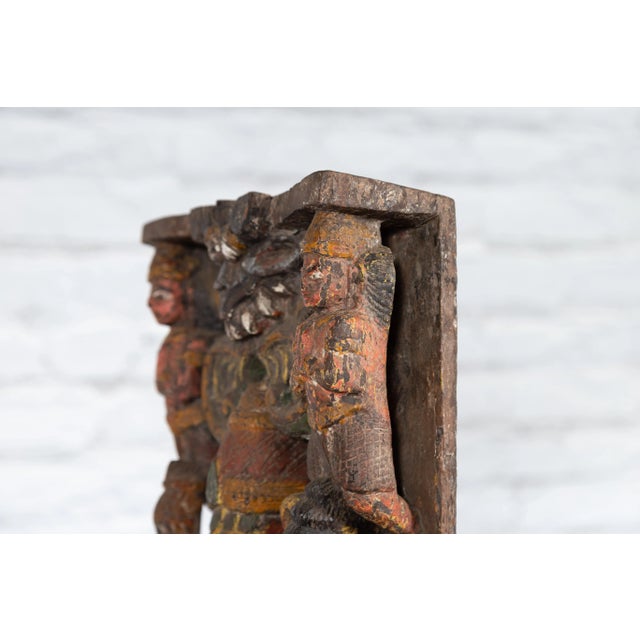 Wood 19th Century Indian Multicolor Ganesha with Consort Temple Carving For Sale - Image 7 of 12