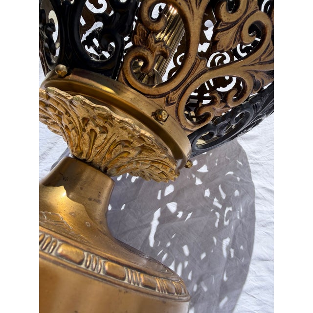 Vintage Hollywood Regency Gilt Metal Orb Pedestal Coffee Table With Glass Top – 24” For Sale - Image 13 of 14