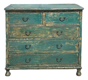 Distressed Teal Blue Green 5 Drawers Credenza Storage Sideboard Cabinet