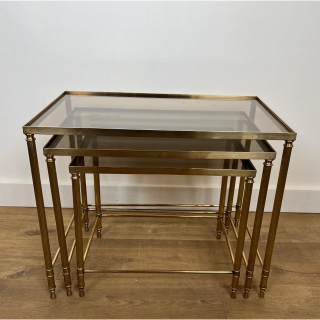Maison Jansen 1940s Neoclassical style brass nesting tables by Maison Jansen For Sale - Image 4 of 12