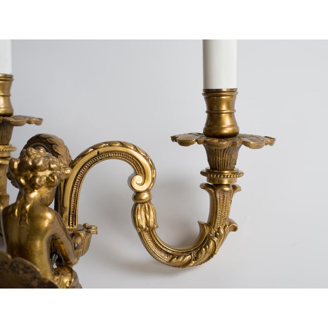 Metal 1950s French Brass Cherub Wall Sconce a Pair For Sale - Image 7 of 11