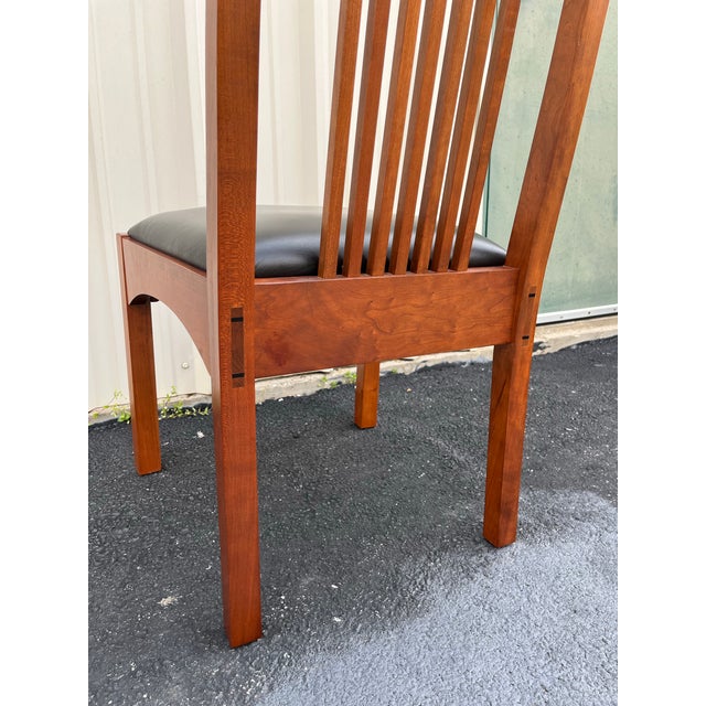 1990s Stickley 21st Century Collection Leather & Cherry Mission Dining Chairs- Set of 6 For Sale - Image 5 of 12