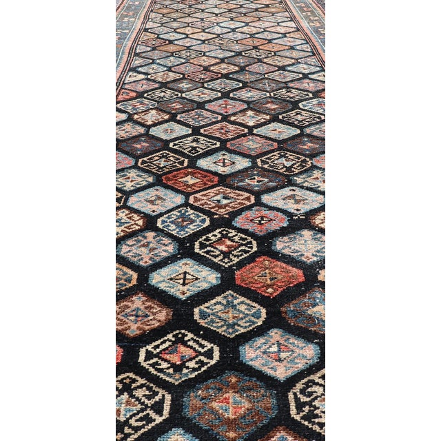 Early 20th Century Antique Hamadan Runner With All-Over Tribal Design in Jewel Tones 3'5 X 18'8 For Sale - Image 5 of 15