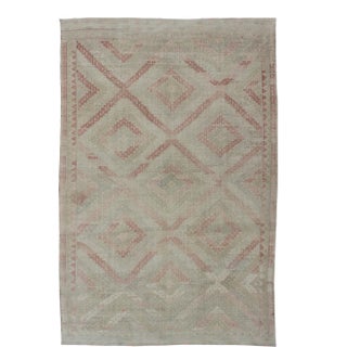 Vintage Turkish Embroidered Rug With Geometric Diamond Design With Soft Colors For Sale