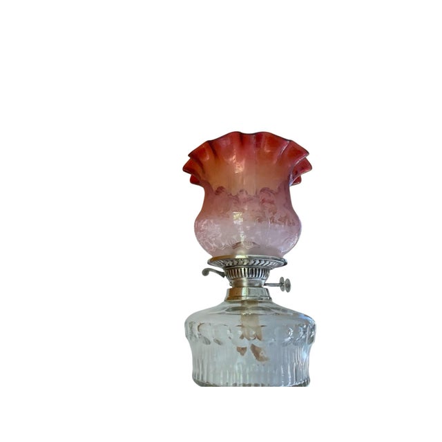 Antique 34" Victorian Silver-Plated Banquet Oil Lamp Hawksworth, Eyre & Co. (Sheffield) Cranberry Glass For Sale - Image 10 of 11