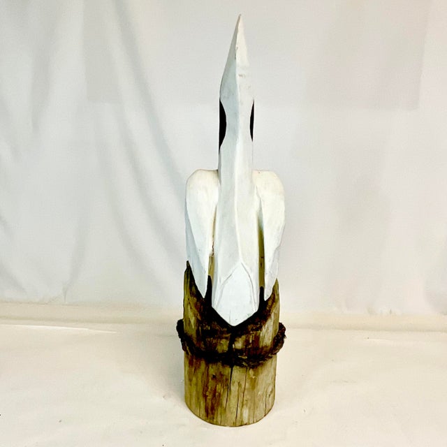 Vintage Coastal Folk Art Hand-Carved Pelican Sculpture From a Wooden Pier Post. For Sale - Image 12 of 13