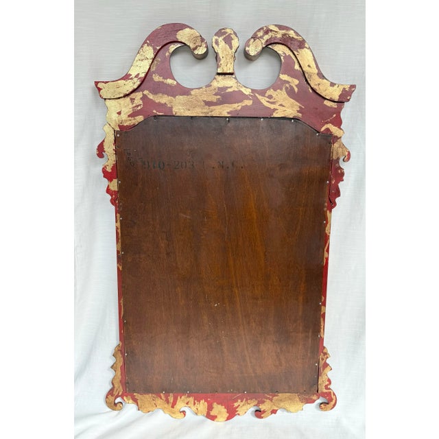 Vintage Regency Style Red Parcel Gilt Chippendale Wall Mirror - Newly Painted For Sale - Image 11 of 11