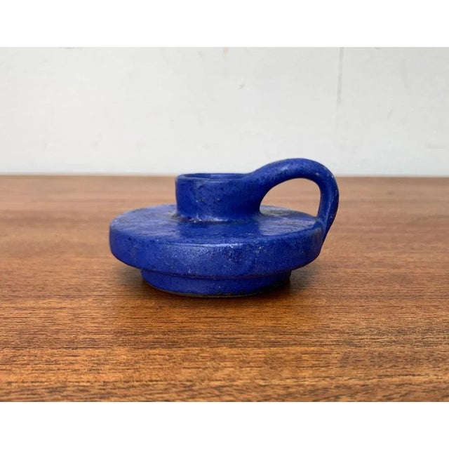 Mid-Century German Minimalist Cobalt Blue Candle Holder from Hartwig Heyne Pottery, 1960s For Sale - Image 9 of 12